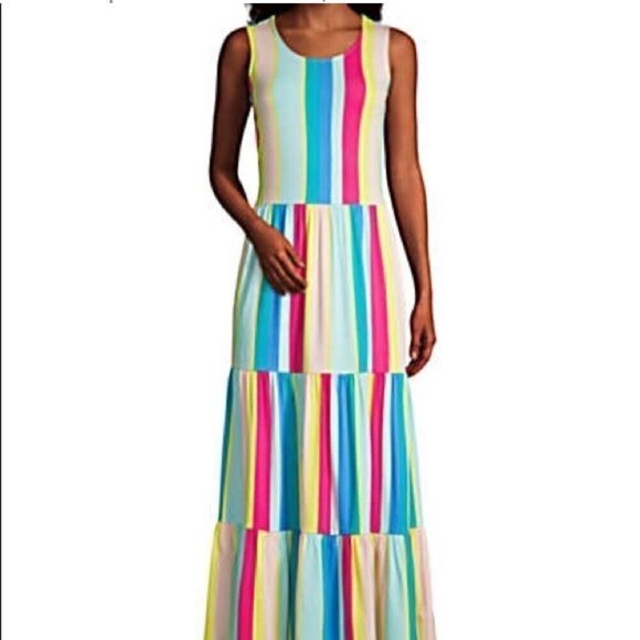 Lands' End SZM Tank multi colored striped maxi Resort Comfy Vacation Minimalism - Picture 1 of 12